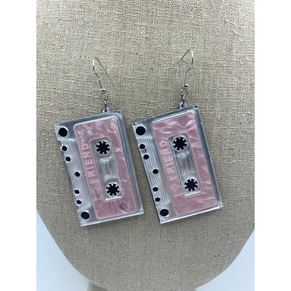 Retro 80’s Pink Cassette Earrings - Picture 3 of 4